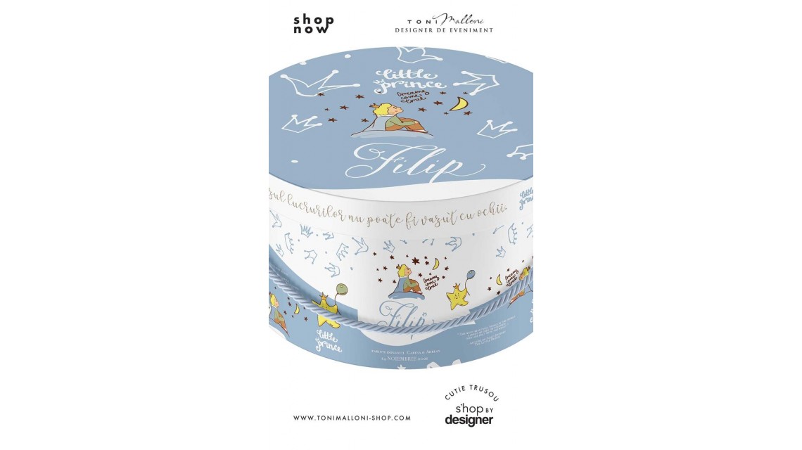 Cutie trusou botez rotunda Micul Print Le Petit Prince Blue 3